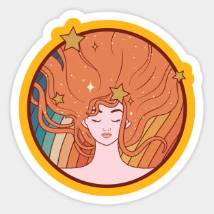 Hippie 1970s Ginger in the stars Sticker